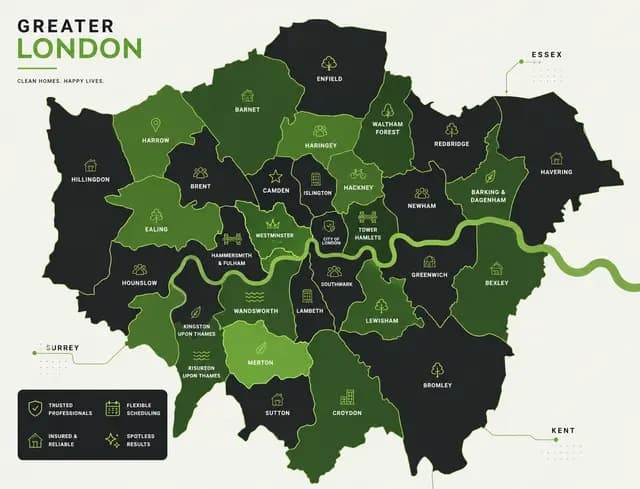 Greater London residential cleaning service coverage map